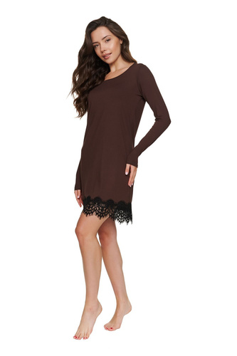 Camicia da notte Doctor Nap 7537 Chocolatte viscosa manica lunga pizzo