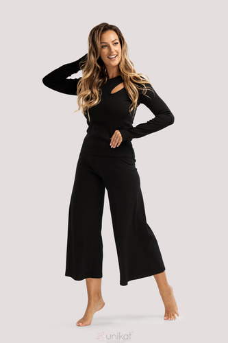 Pigiama Zen nero - elegante pigiama in cotone con maniche lunghe, pantaloni 7/8