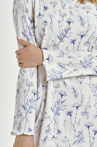 Camicia da notte in cotone Taro Caroline 3455 blu - manica lunga, comoda e femminile