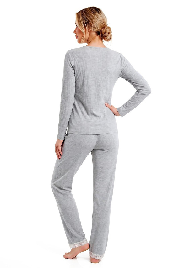 Donna Megi Long Pigiama Donna Grigia Manica Lunga e Pantaloni Pizzo
