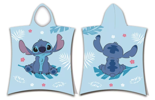 Jf24 Poncho per bambini Lilo e Stitch Asciugamano con cappuccio Disney blu Per piscina, spiaggia, bagno Jerry Fabrics