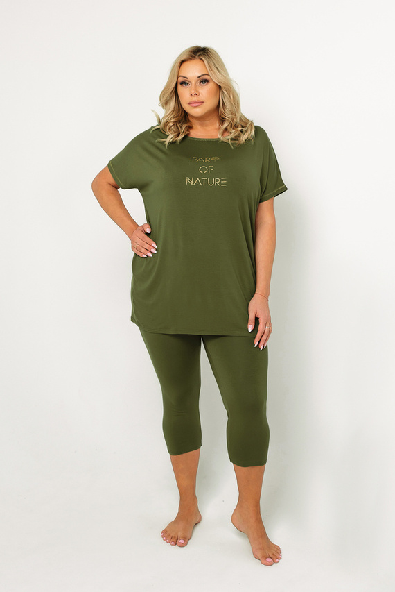 Pigiama Natura Donna manica corta, pantaloni 3/4 Moda Italiana - kaki