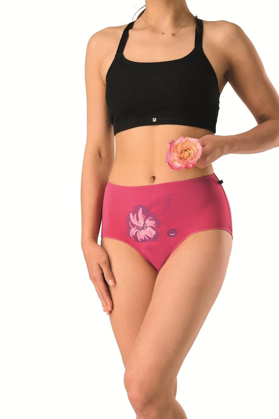 Slip donna bambù maxi bikini Key LPF 516 nero-fucsia morbidi