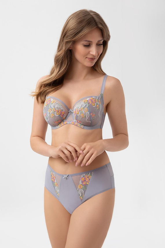 Gorsenia G015 Flora Reggiseno Soft K496 per Taglie Grandi Ricamo Tulle Grigio