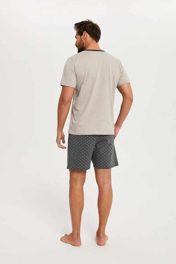 Abel Pigiama da uomo a maniche corte, pantaloncini Moda italiana - beige/stampa