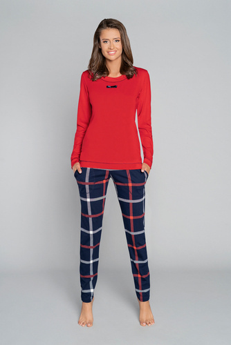 Izera Pigiama da donna a maniche lunghe, pantaloni lunghi Moda italiana - rosso/stampa