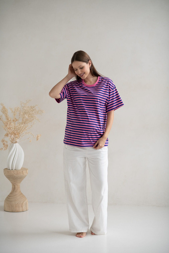 T-shirt premaman e per l'allattamento a righe rosa e blu di Mamahood Milk&Love - comoda ed elegante