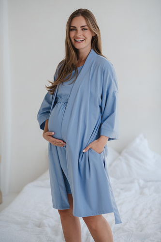 Milk&Love vestaglia premaman blu - cotone con elastan, confortevole, manica 7/8