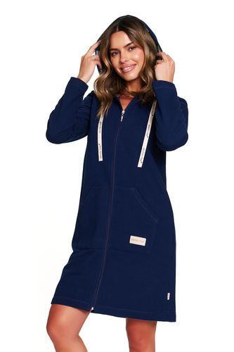 Doctor Nap 7364 - Vestaglia da donna in cotone con cerniera e cappuccio | 100% cotone, lucidata - blu navy