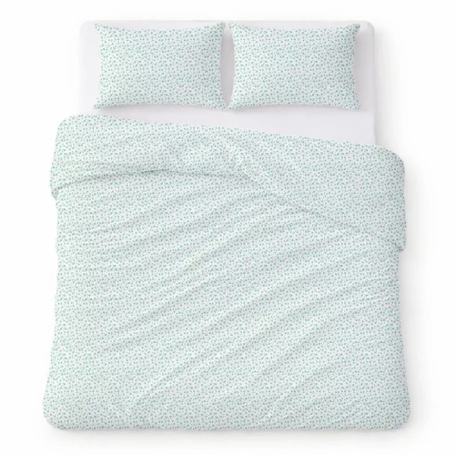 Completo biancheria letto cotone crepe traspirante facile cura white with green flowers