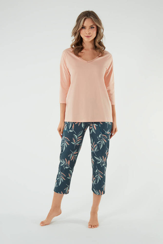 Julietta Pigiama donna maniche 3/4, pantaloni 7/8 Moda italiana - salmone/stampa