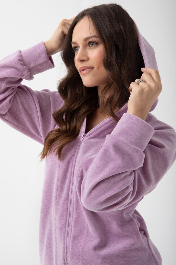 Tuta 1308 Luna in Velluto da Donna con Cappuccio in Cotone Comfort - viola