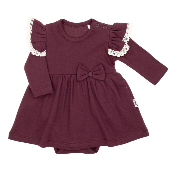 217160 Abito-corpo Alisa Nicol - bordeaux, manica lunga, balze e fiocco