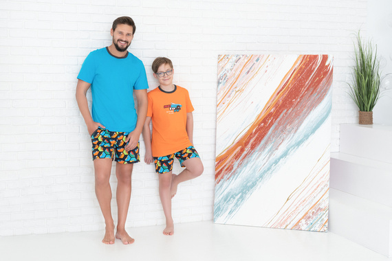 Pigiama a maniche corte Comics Boys, pantaloni Italian Fashion - arancione/stampa