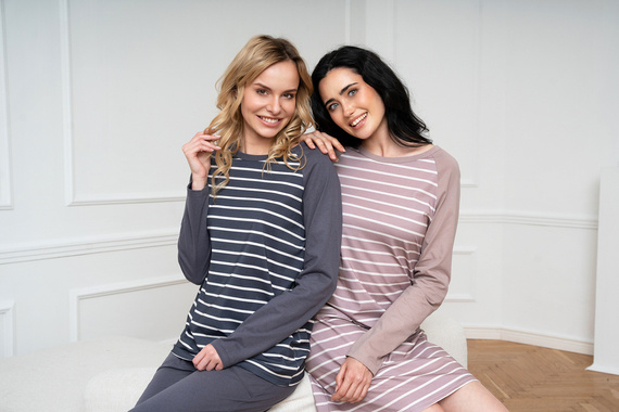 Oda Pigiama da donna manica lunga, pantaloni lunghi Moda italiana - stampa grafite/grafite