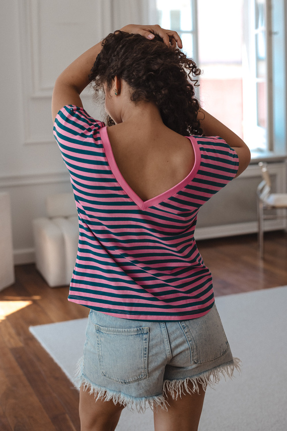 Blusa Premaman Milk&Love Two Ways 2w1 per Allattamento Reversibile Scollo a V rosa-smeraldo