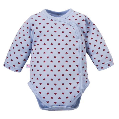 Body neonato Love Eevi azzurro con cuoricini 100% cotone, apertura totale