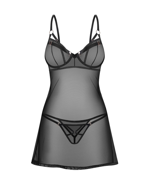 Euridia Chemise Obsessive nero - camicia da notte elegante con ferretto e perizoma Chemise Donna Chemise Obsessive - nero