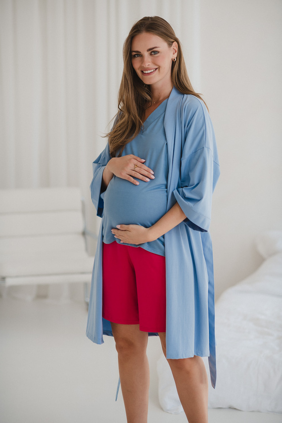 Milk&Love vestaglia premaman blu - cotone con elastan, confortevole, manica 7/8