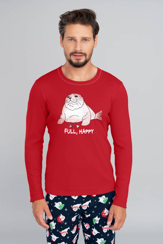 Pigiama Elder Uomo manica lunga, pantaloni lunghi Moda Italiana- rosso/stampa blu navy