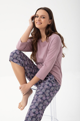 344 Pigiama donna Luna cacao - cotone, manica 3/4, confortevole e traspirante