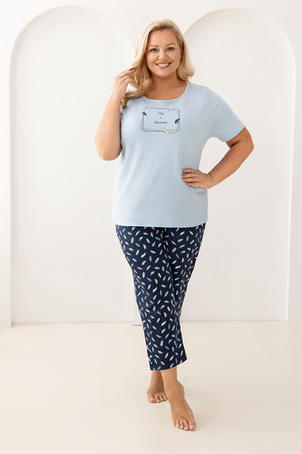 733 Pigiama Regina blu - cotone, maniche corte, mezzo girocollo, stampa sul davanti