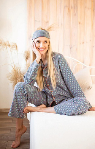 Pigiama da donna LNS 429 Key peplite - cotone, manica lunga, abbottonato