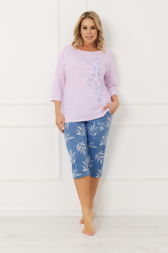 Pigiama donna Erula Italian Fashion in jersey di cotone 3/4 plus size rosa