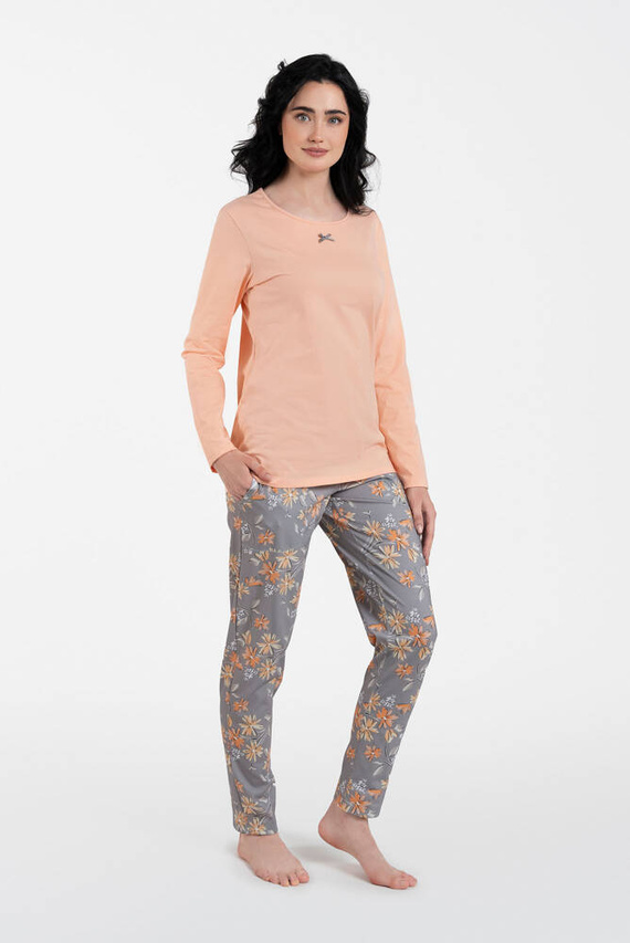 Kasali Pigiama e pantaloni a maniche lunghe da donna Moda italiana - salmone/stampa
