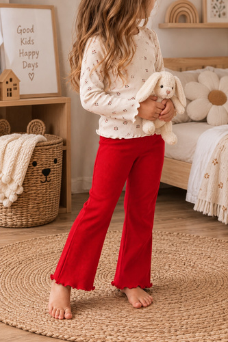 Mamatti LJ814 Leggings rossi per bambina a coste, modello a zampa in cotone