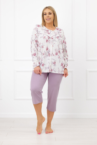 Italian Fashion Mariella Pigiama donna in cotone con pantaloni 3/4 e apertura frontale