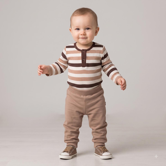 227096 Nicol BENEK Body neonato manica lunga righe marrone beige ecru