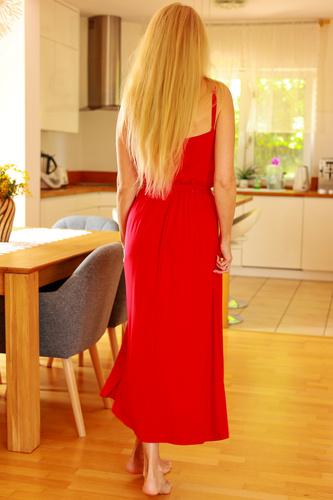 Grace Mirale - Abito lungo in viscosa con spacco | manifattura polacca - rosso