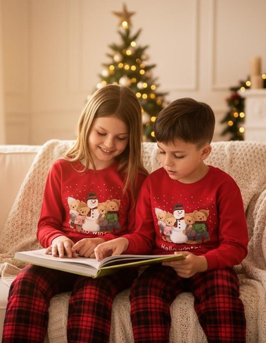 594/185 592/185 Pigiama invernale Cornette per bambina - Natale, rosso, cotone