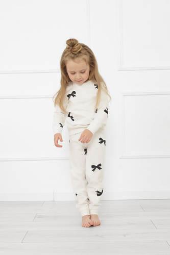 Pigiama da bambina Figaro - ecru, cotone, maniche lunghe e pantaloni Moda italiana