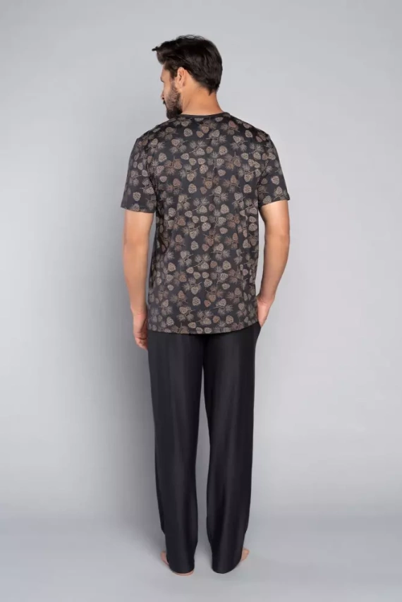 Pinus Pigiama Uomo manica corta, pantalone lungo Moda Italiana- stampa/grafite