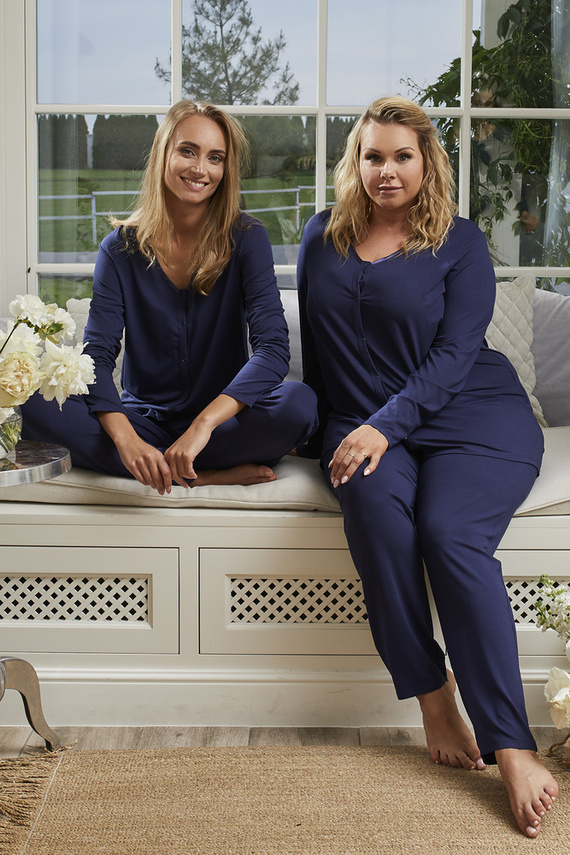 Pigiama da donna Song manica lunga, pantaloni lunghi Moda italiana - blu navy