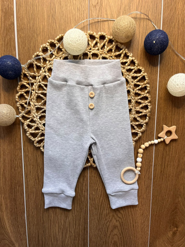 Leggings da bambino LC008 grigio mélange in cotone a coste con bottoni