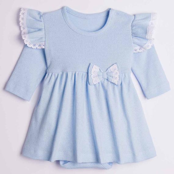 224036 Nicol Abito-Body Bambina Blu 100% Cotone Traforato