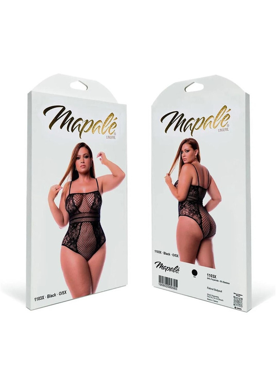 Body 1103X Fishnet Bodysuit Mapale Nero a Rete Plus Size XL-5XL