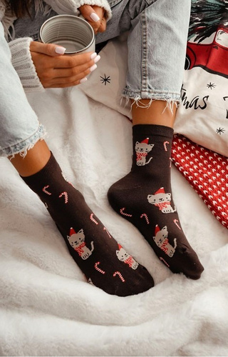 1283-037 Calzini da donna Kitten Milena marrone festivo, colorato, cotone