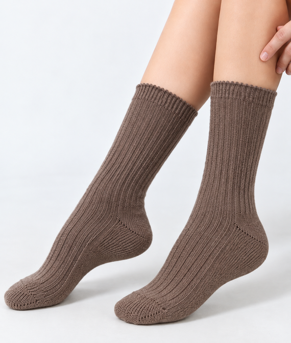 Pesail 3054 wz.54 Wik calze donna invernali a coste Merynos-marroni