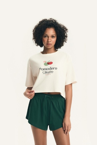 Pigiama Henderson donna 43724 Dessie verde, cotone, manica corta, stampa pomodoro