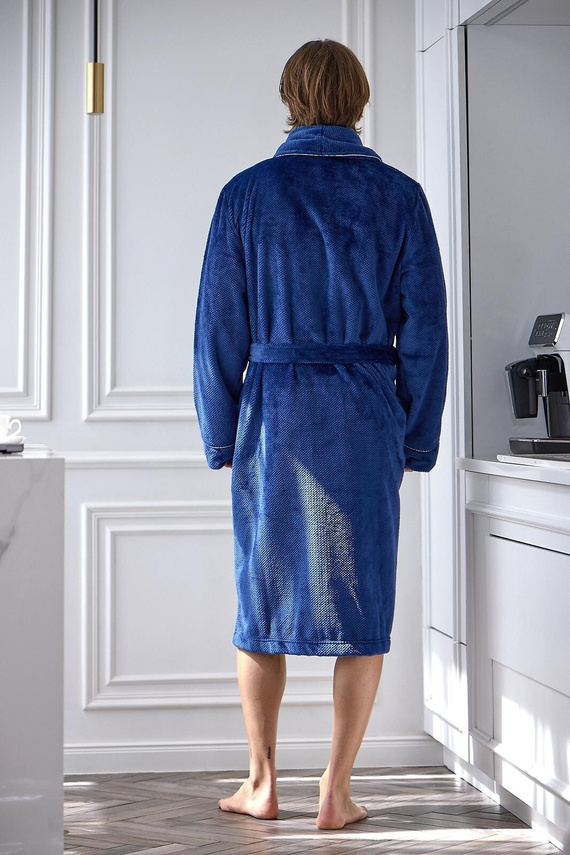 L&L 2661 Elegante Accappatoio Uomo Classico con Collo a Sciarpa Morbido navy