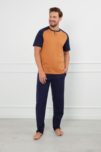 Alexander Pigiama uomo manica corta, pantaloni lunghi Moda italiana - cognac/granata