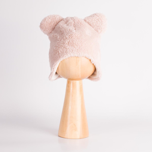 226266 Nicol HANIA Cappellino neonato orsetto rosa cipria caldo con paraorecchie