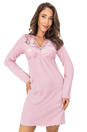 Camicia da notte Donna Ramona II elegante rosa cipria viscosa pizzo scollo a V