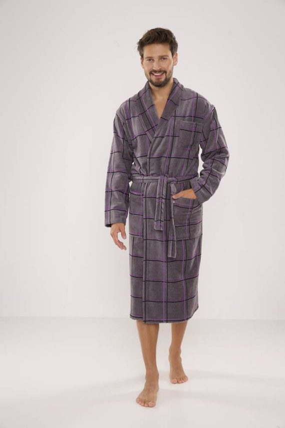 803 / 819 Vestaglia Twin Forex da uomo in spugna - grigio a quadri viola (grigio a quadri)