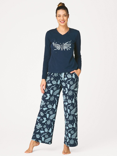 Pigiama donna Key LNS 534 blu navy in cotone lunga con tasche