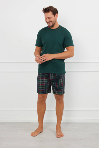 Fogo Pigiama da uomo a maniche corte, pantaloncini Moda italiana - verde/stampa